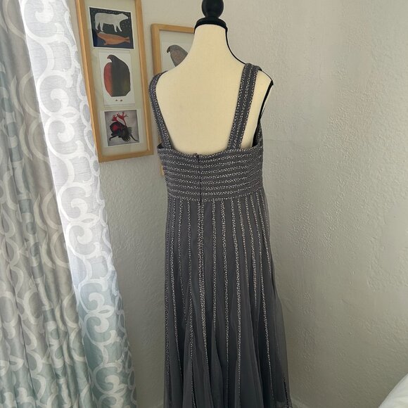 Jacques Vert Dress Dark Gray Chiffon Midi length Size 14 - 42 EUR Sleeveless - Picture 5 of 12
